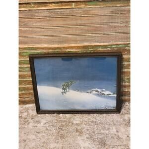 Vintage Lone Wolf Print Alfred Kowalski Framed Lithograph 17" x 13" Print